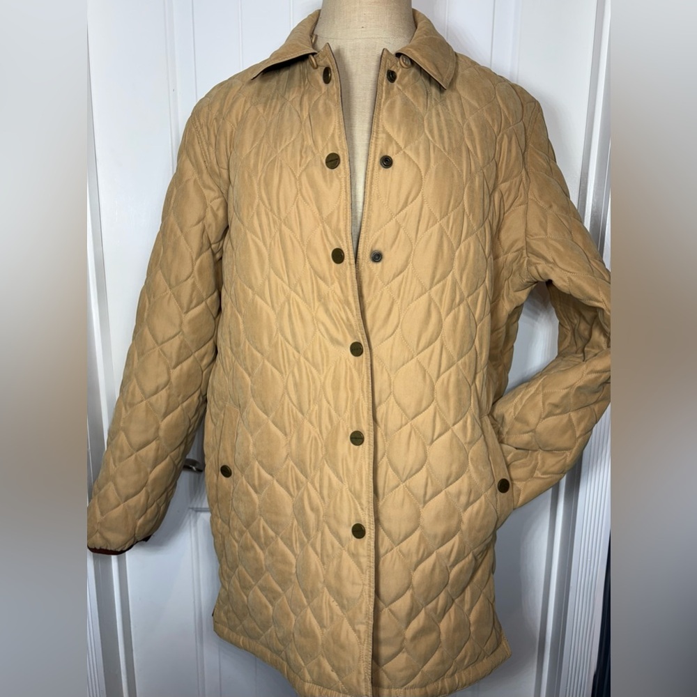 Ladies Liz Claiborne Reversible Tan/ Brown Quilted Long Coat
